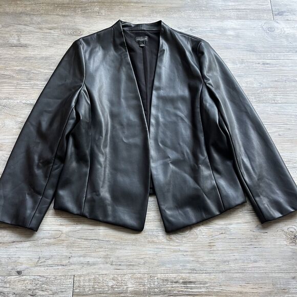 Ann Taylor Factory Blazer Jacket Faux Leather 8 Medium Black - Picture 1 of 9